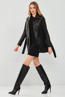 Anastasia Women's Black Leather Coat | Derimod
