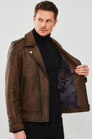 Carter Erkek Kahverengi Biker Deri Mont | Derimod