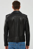 Carter Men's Black Biker Leather Coat | Derimod
