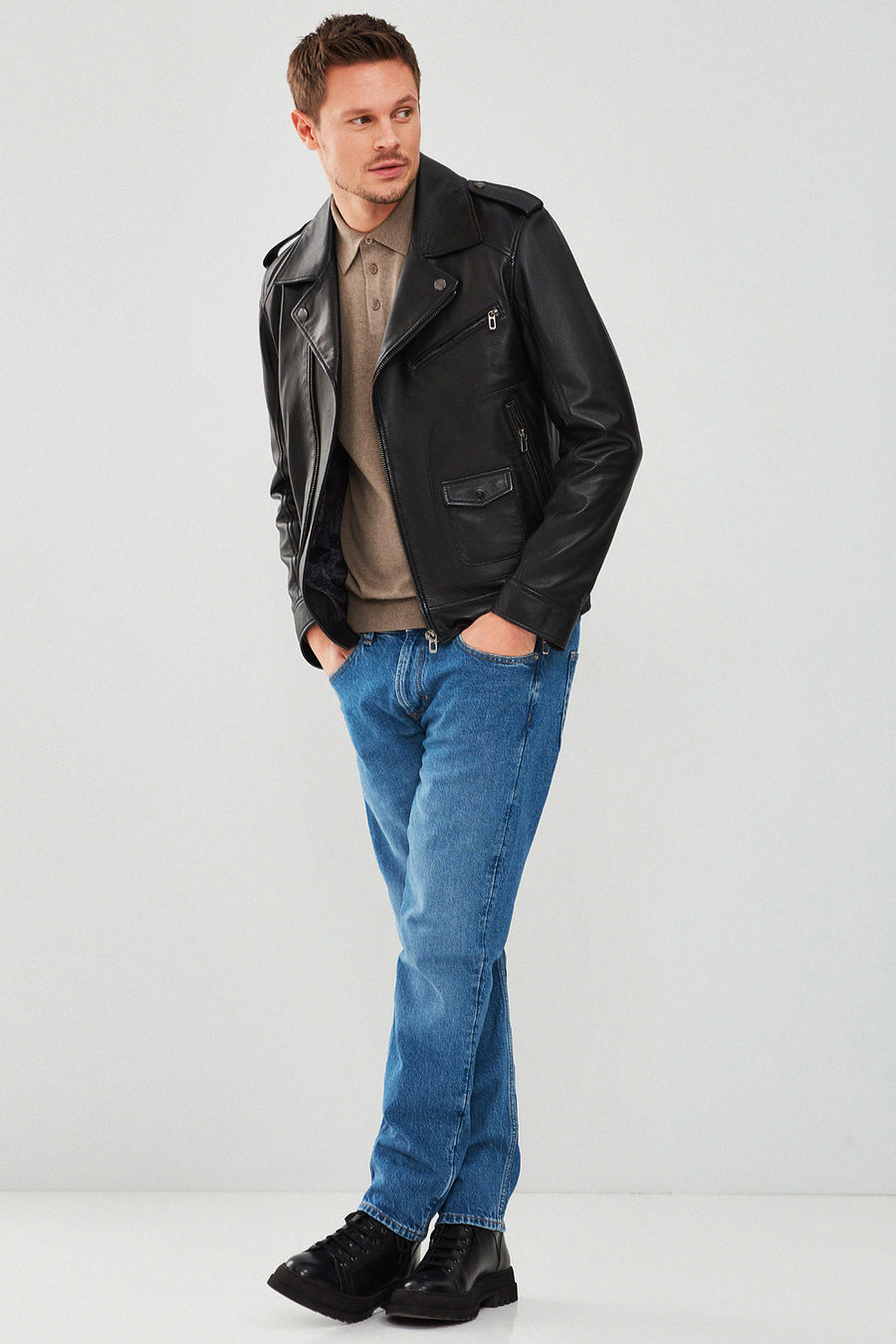 Carter Men's Black Biker Leather Coat