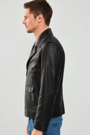 Carter Men's Black Biker Leather Coat | Derimod