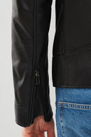 Carter Men's Black Biker Leather Coat | Derimod