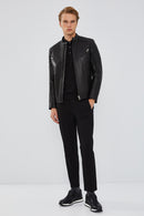 Lillard Men's Black Slim-Fit Sports Leather Coat | Derimod