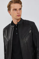 Lillard Men's Black Slim-Fit Sports Leather Coat | Derimod