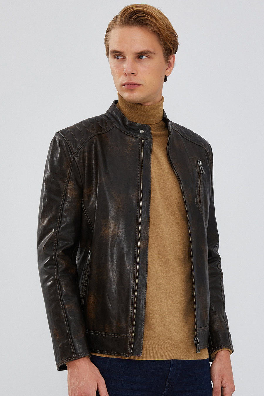 Durant Men's Brown Slim-Fit Vintage Leather Jacket