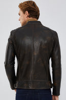 Durant Men's Brown Slim-Fit Vintage Leather Jacket | Derimod