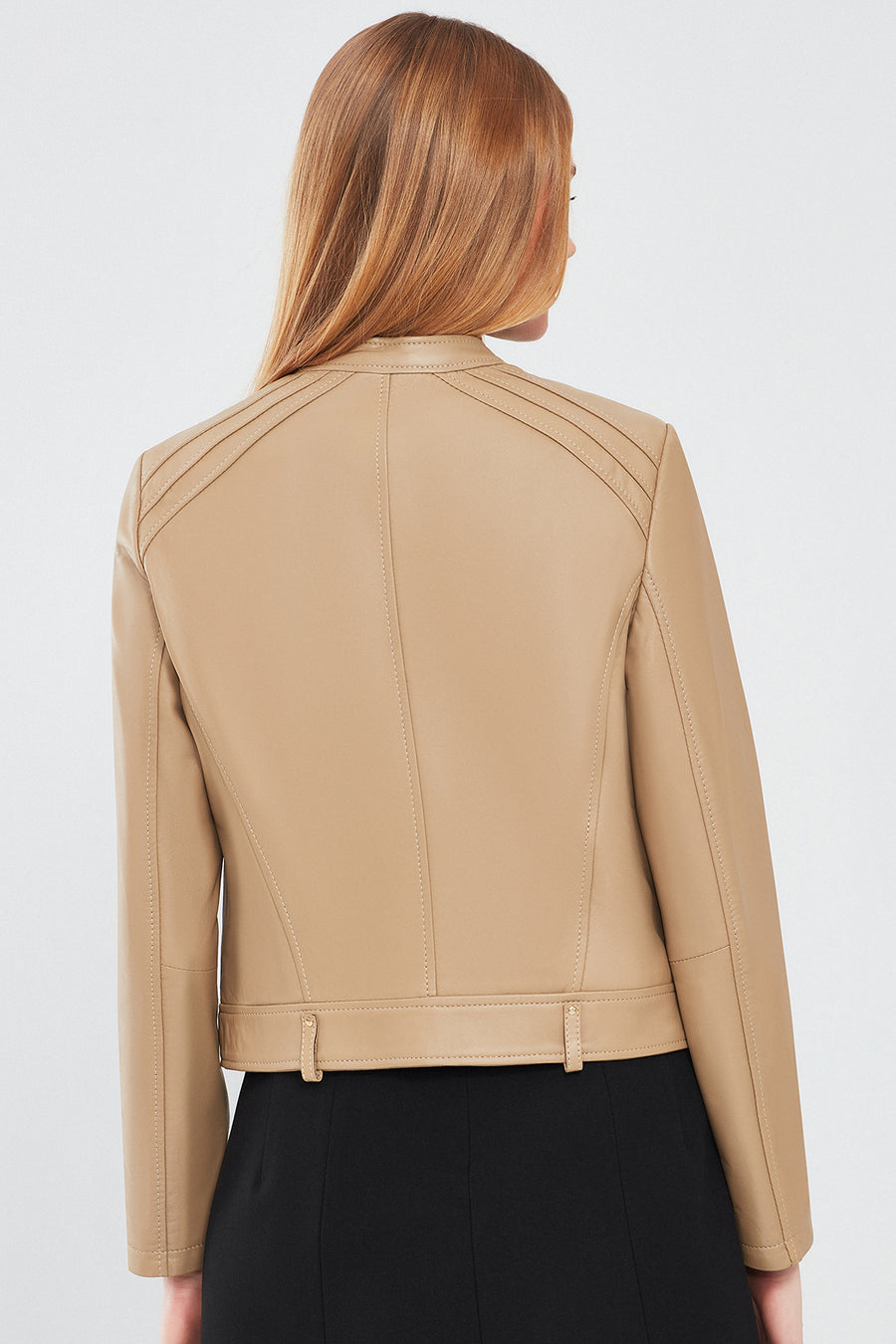 Emily Women's Beige Short Leather Jacket