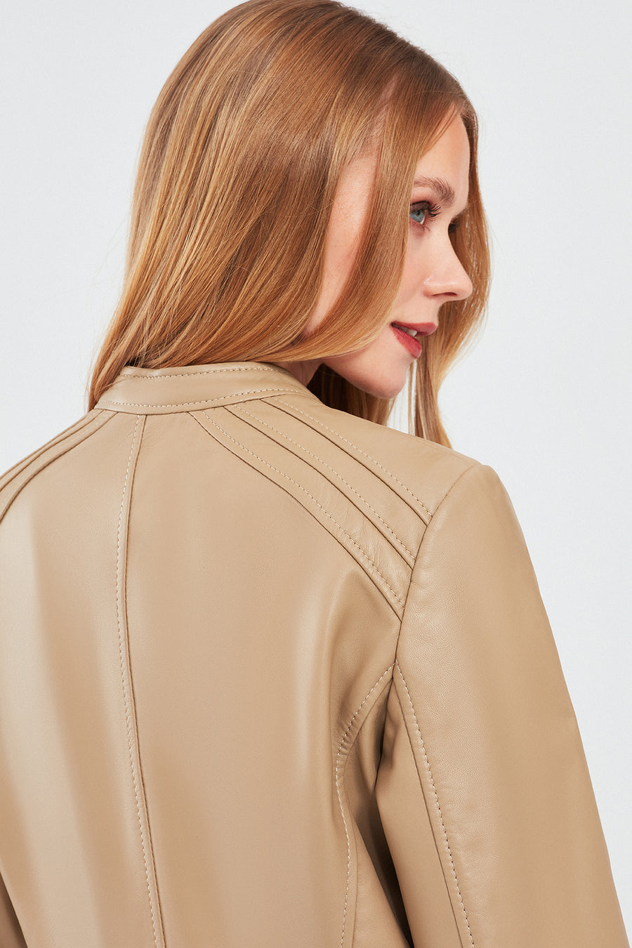 Emily Women's Beige Short Leather Jacket