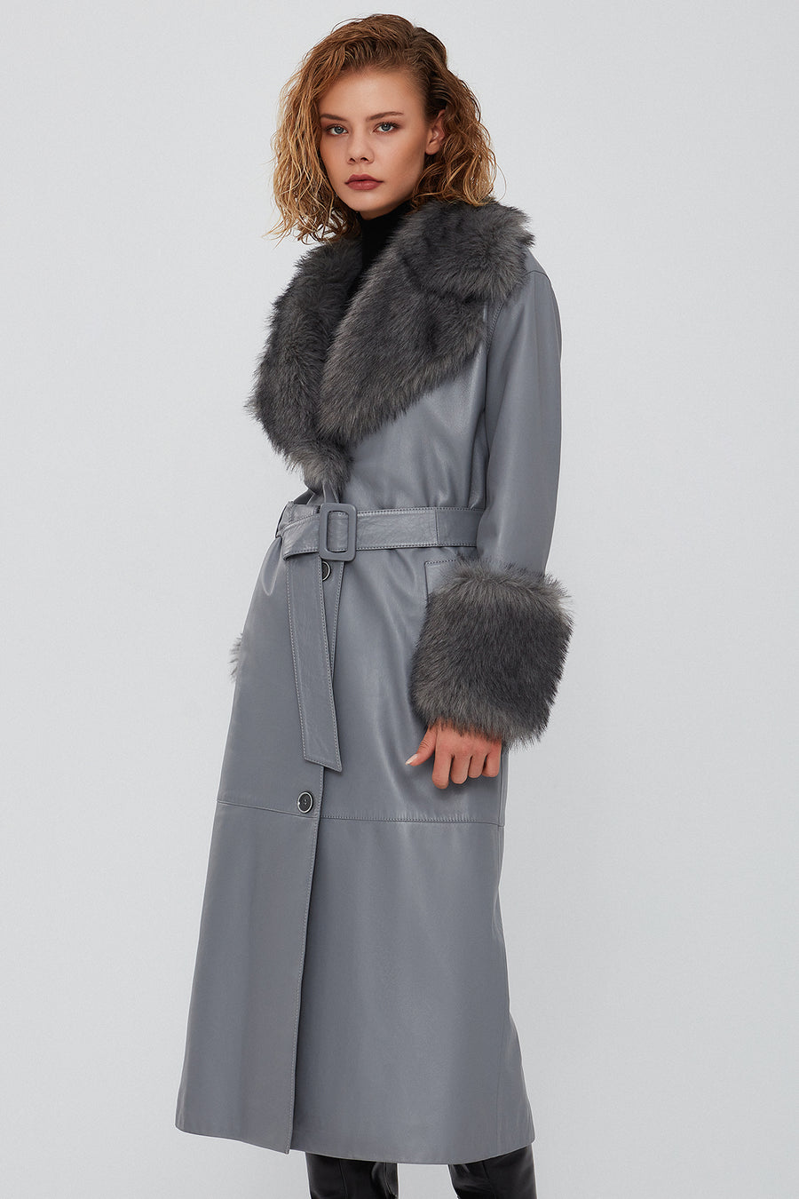 Penelope Women's Anthracite Fur Leather Coat
