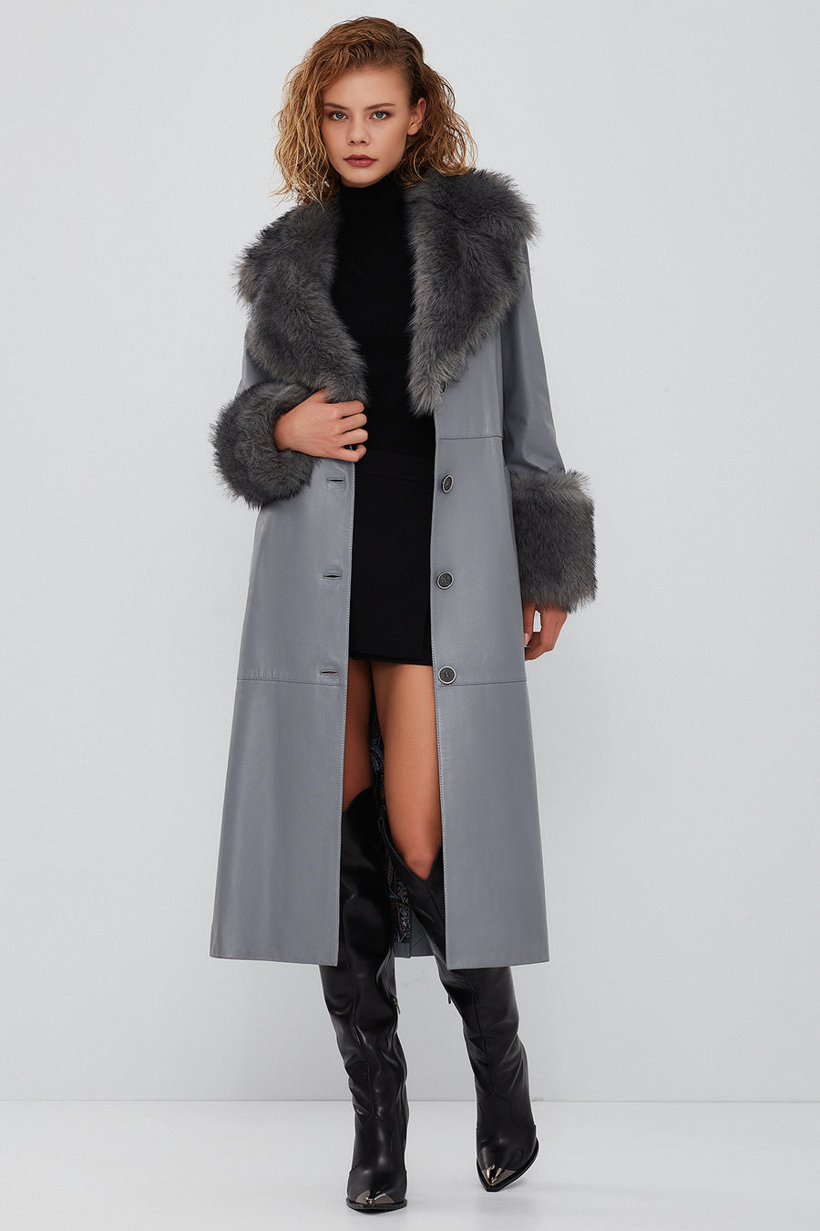 Penelope Women's Anthracite Fur Leather Coat