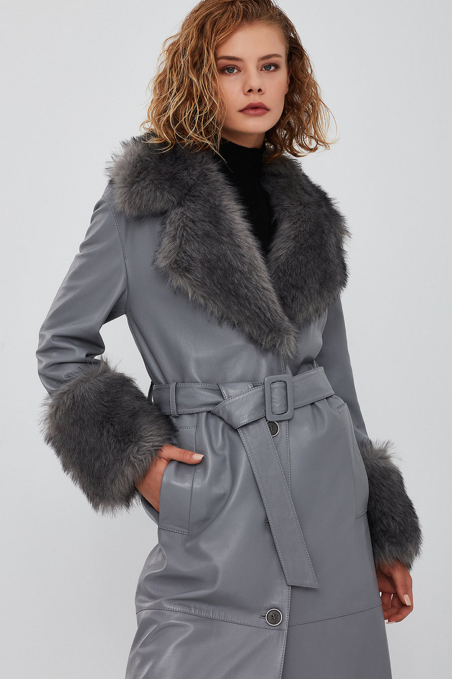 Penelope Women's Anthracite Fur Leather Coat