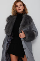 Penelope Women's Anthracite Fur Leather Coat | Derimod