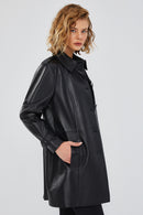 Scarlet Women's Black Leather Trench Coat | Derimod