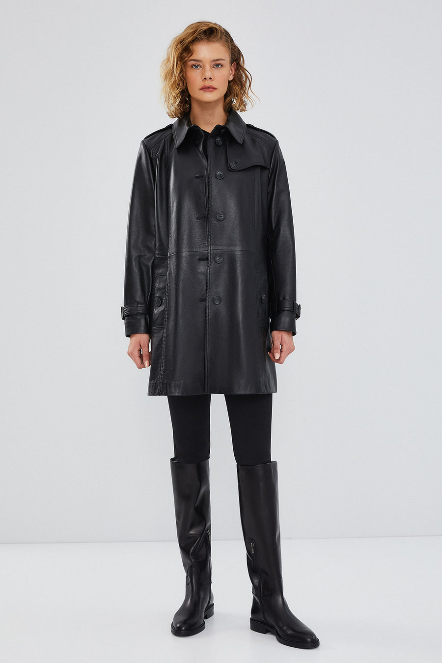 Scarlet Women's Black Leather Trench Coat
