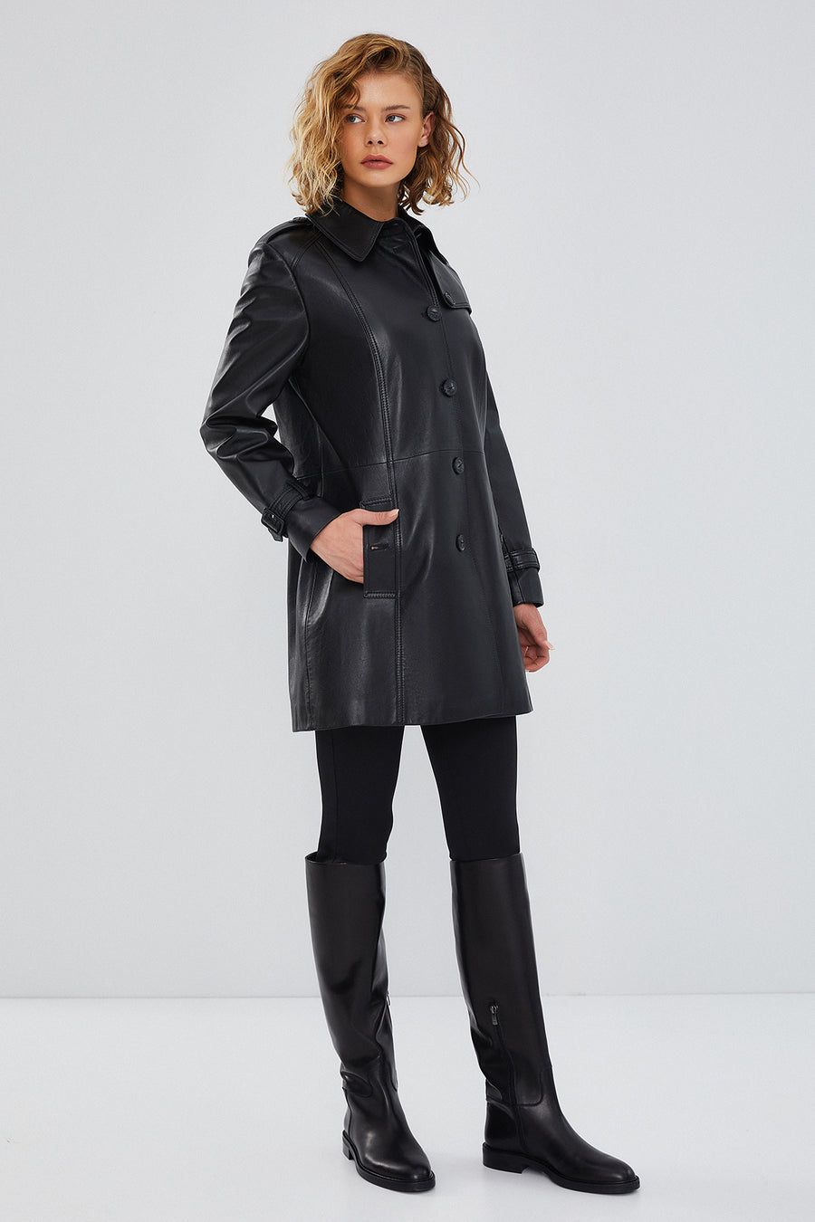 Scarlet Women's Black Leather Trench Coat