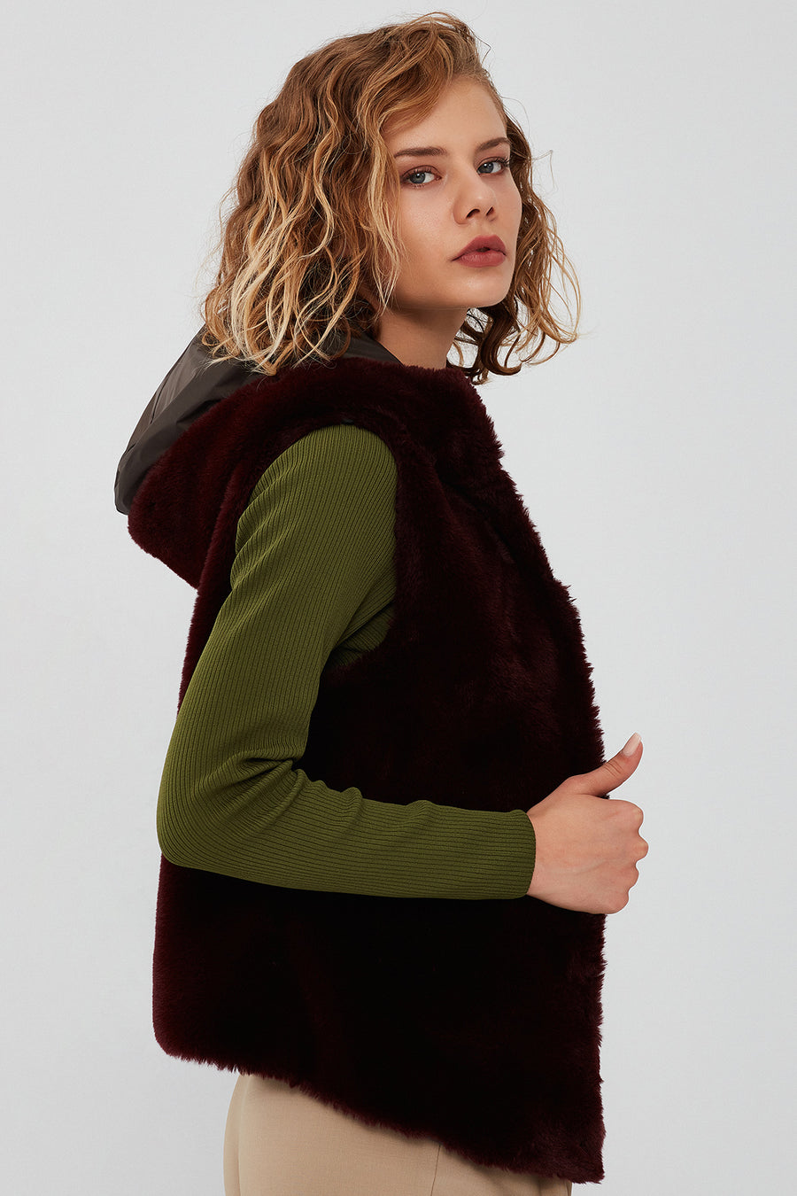 Celine Women's Green Hooded Fur Parka
