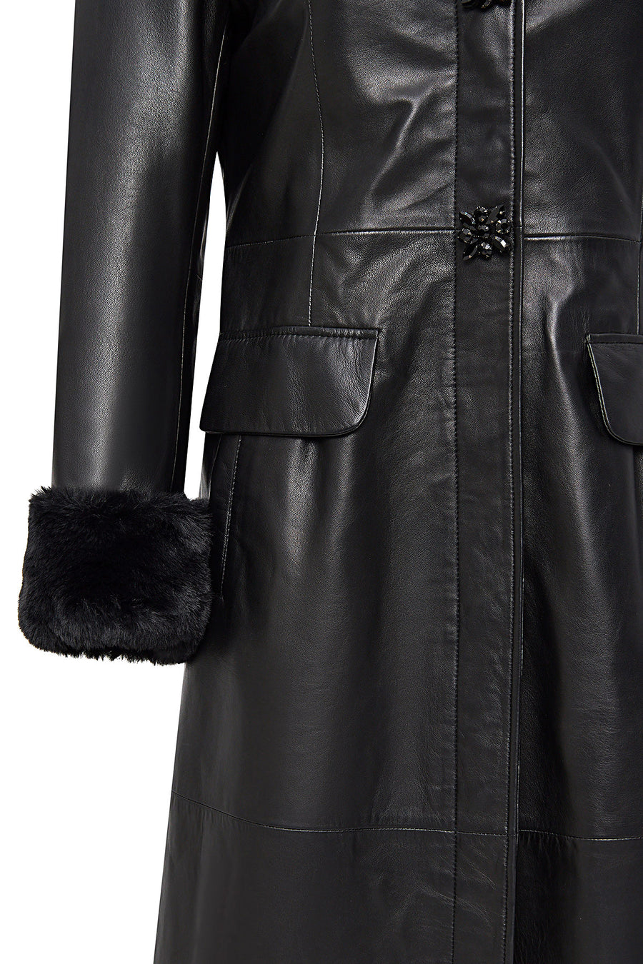 Mirella Women's Black Fur Leather Coat