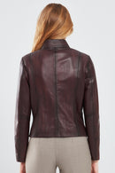 Alicia Women's Burgundy Short Leather Jacket | Derimod