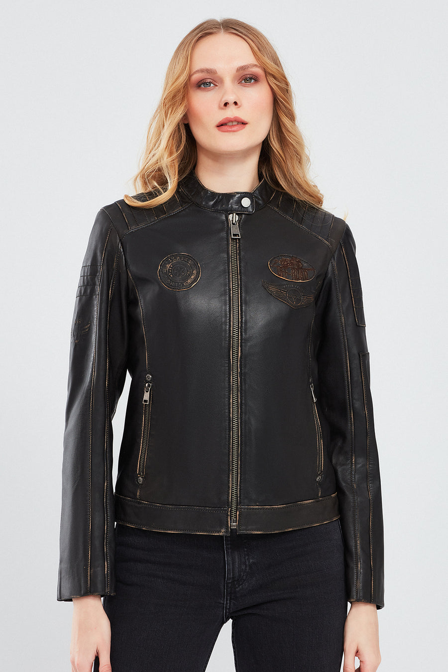 Tampa Women's Bronze Emblem Sports Leather Coat
