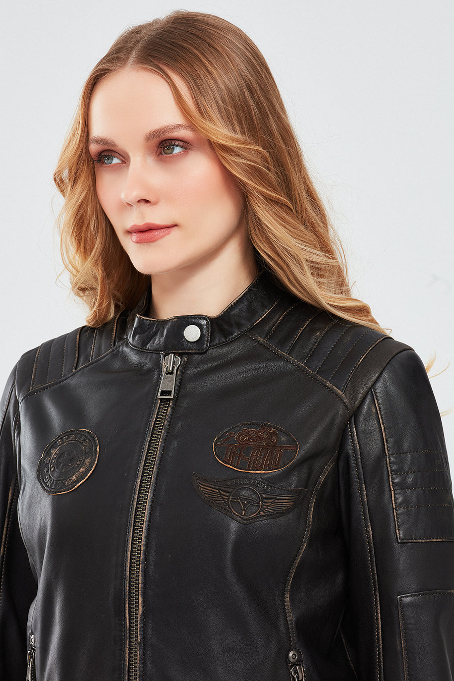Tampa Women's Bronze Emblem Sports Leather Coat
