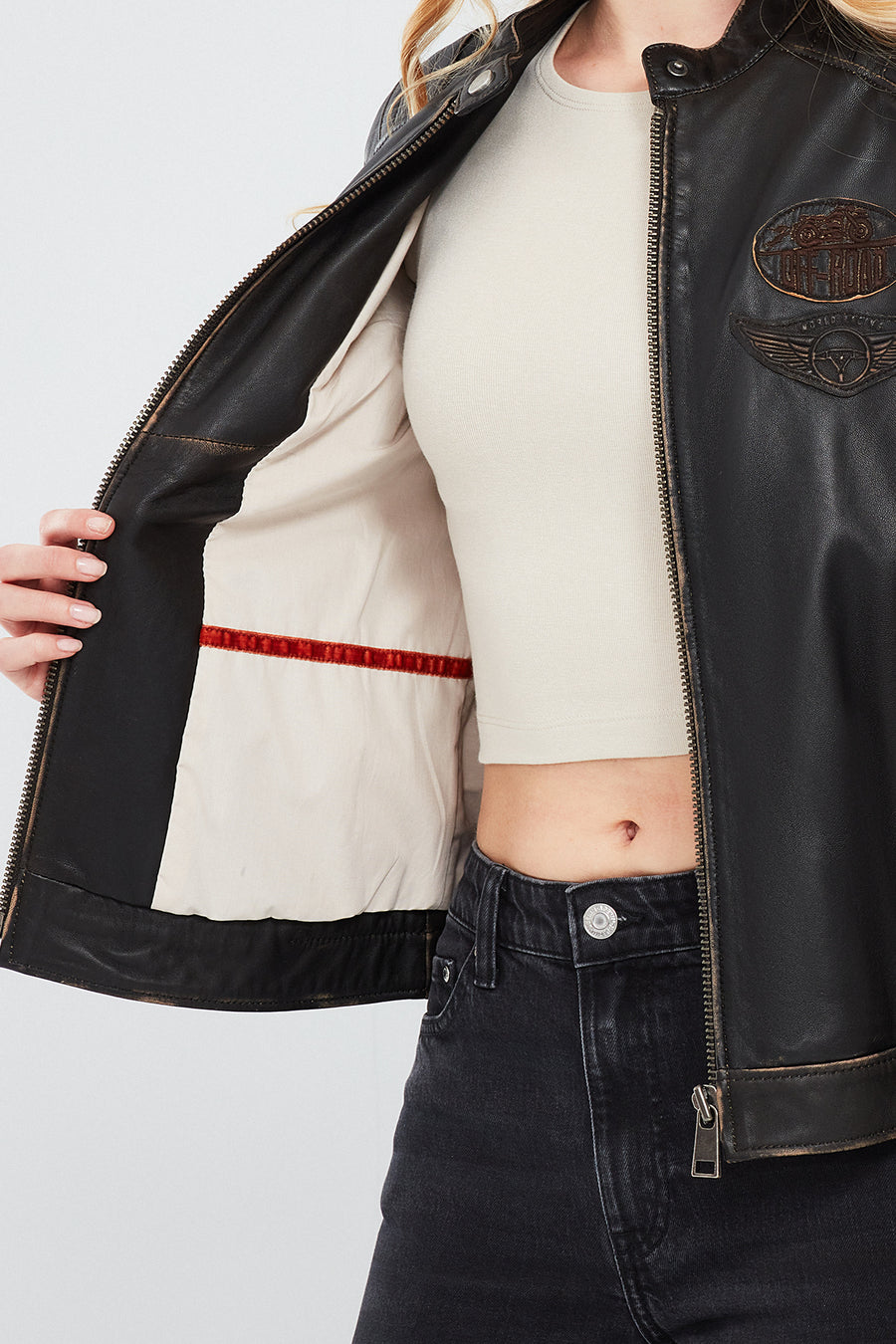 Tampa Women's Bronze Emblem Sports Leather Coat