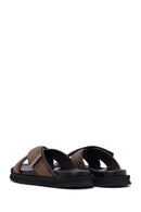 Men's Brown Patterned Leather Slippers | Derimod