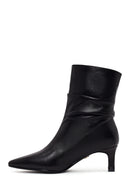 Woman Black Short Heeled Leather Boots | Derimod