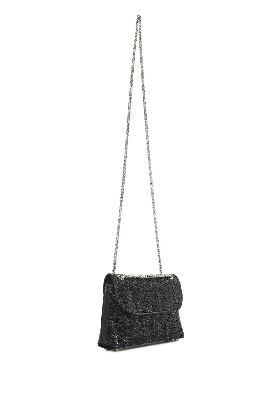 Women's Black Chain Strap Embellished Mini Evening Bag
