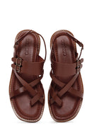 Women's Brown Ankle Buckle Flip-Flop Leather Sandals | Derimod
