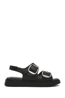 Women's Black Thick Soled Leather Comfort Sandals | Derimod
