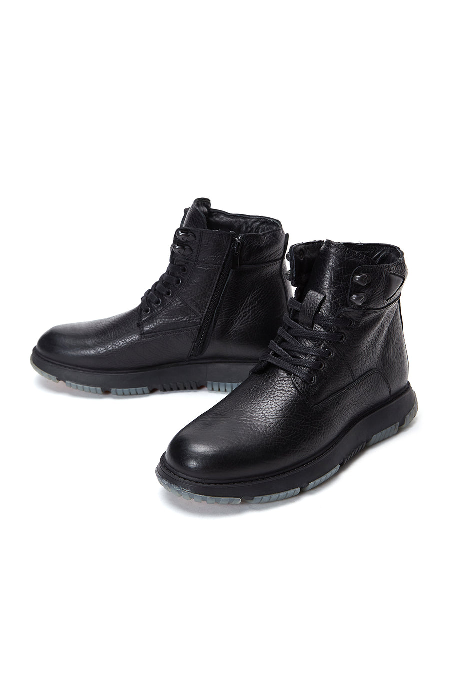 Men's Black Leather Zippered Casual Boots