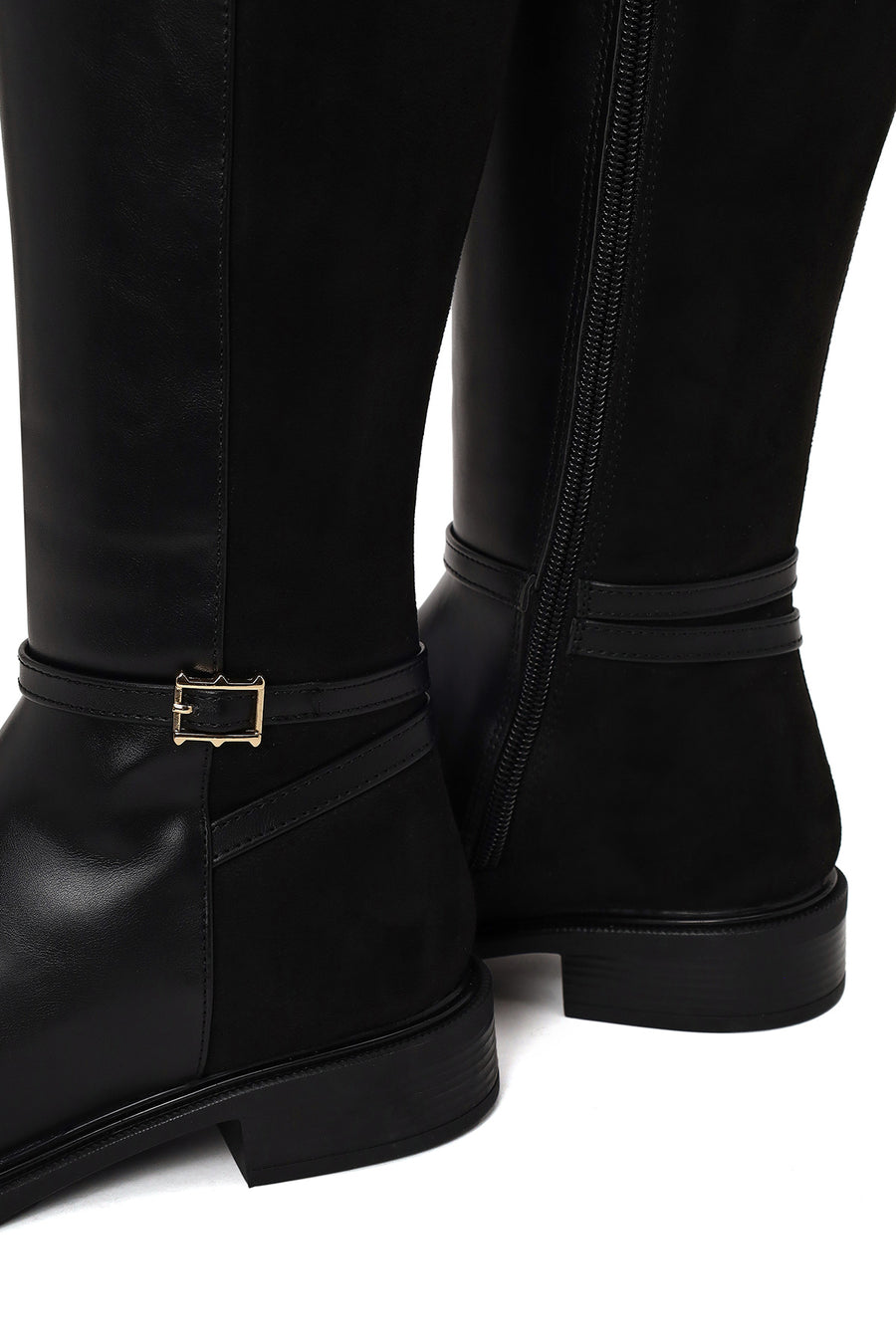 Woman Black Zip Closure Buckle Detailed Boots