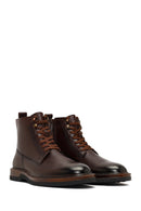 Male Brown Lace-Up Zip Closure Leather Casual Boots | Derimod