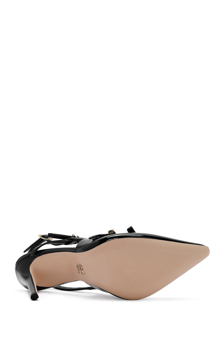Women's Black Open Back Thin Heel Patent Leather Shoes