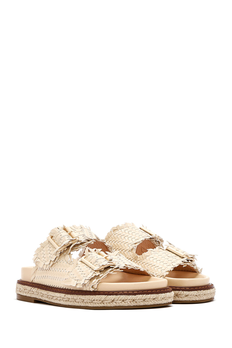 Women's Beige Thick Soled Metallic Slippers