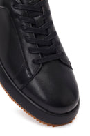 Erkek Siyah Bağcıklı Deri Sneaker | Derimod