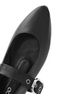 Women's Black Buckle Leather Ballerinas | Derimod