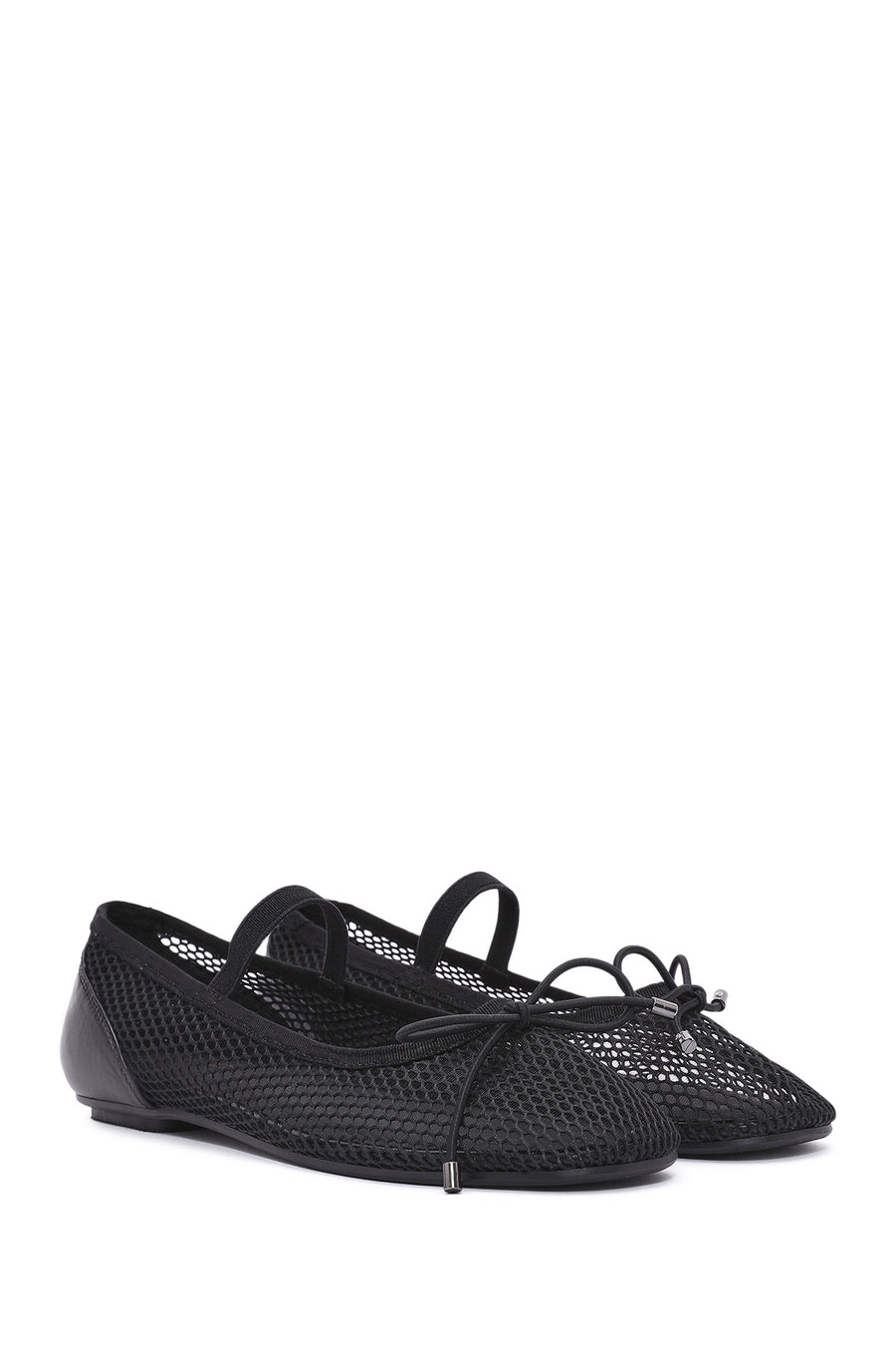 Women's Black Fabric Fishnet Ballerinas