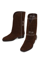 Woman Brown Buckled Short Thick-Heeled Suede Boots | Derimod