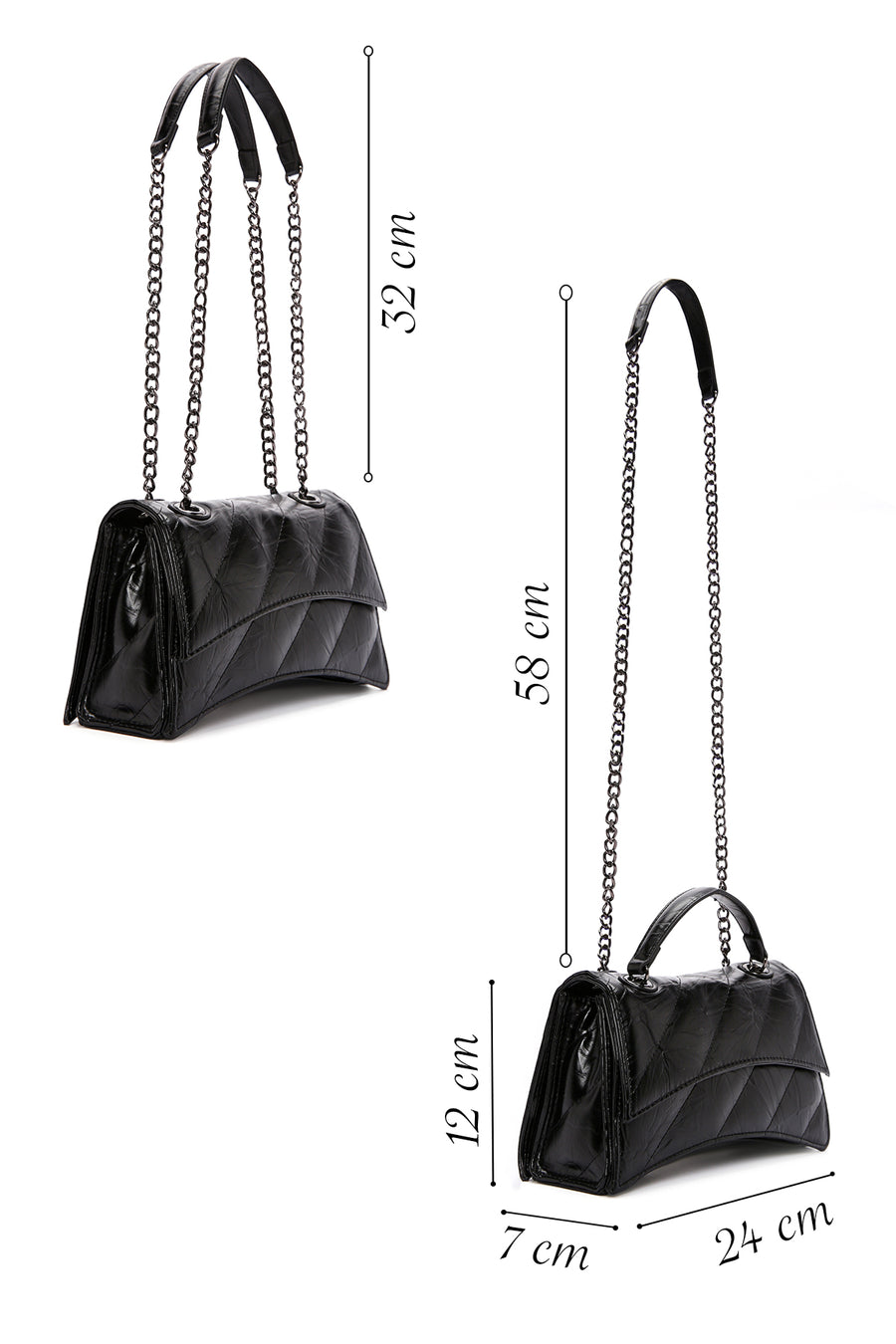 Women's Black Long Strap Quilted Handbag