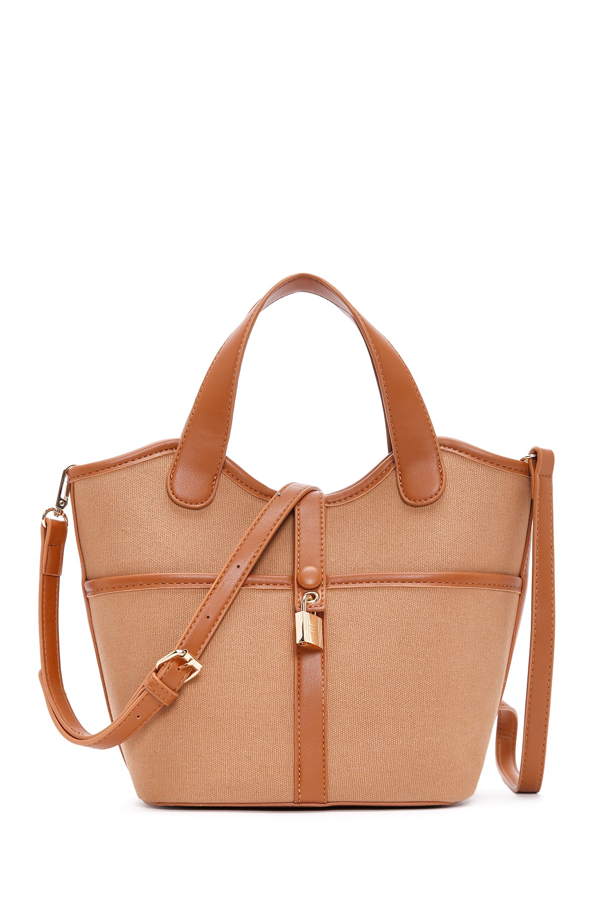 Women's Tan Long Strap Fabric Handbag 24SBD26416F | Derimod