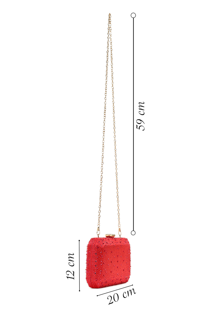 Women's Orange Long Chain Strap Stoned Clutch Bag
