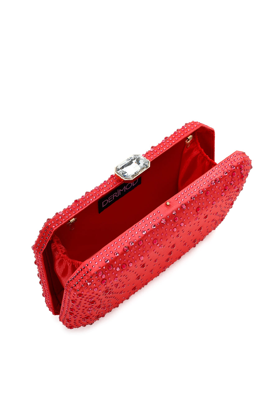 Women's Orange Long Chain Strap Stoned Clutch Bag