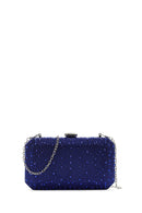 Women's Blue Long Chain Strap Stoned Clutch Bag | Derimod