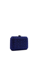 Women's Blue Long Chain Strap Stoned Clutch Bag | Derimod