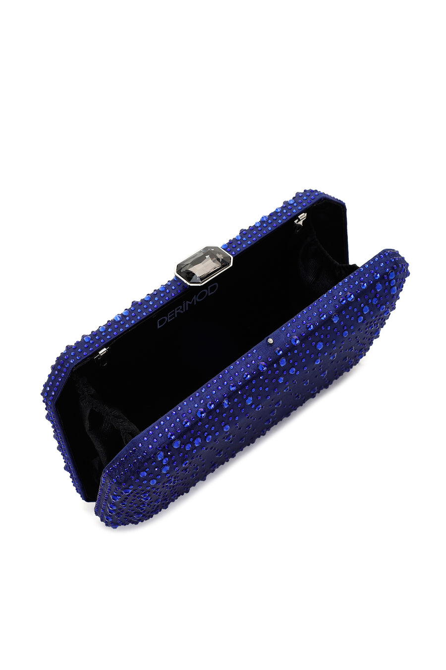 Women's Blue Long Chain Strap Stoned Clutch Bag