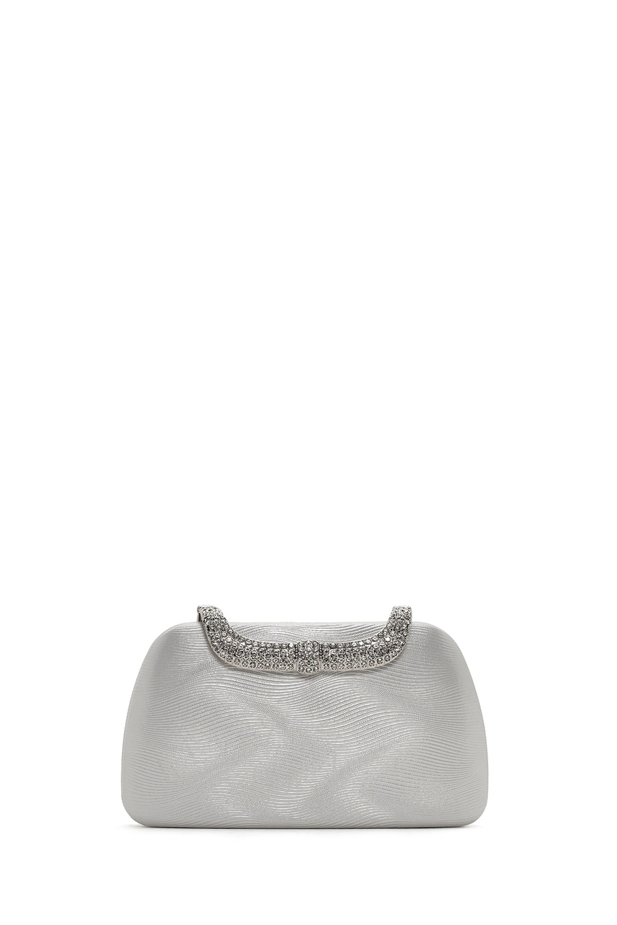 Women's Silver Long Chain Strap Stoned Clutch Bag