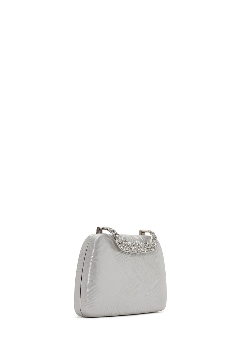 Women's Silver Long Chain Strap Stoned Clutch Bag
