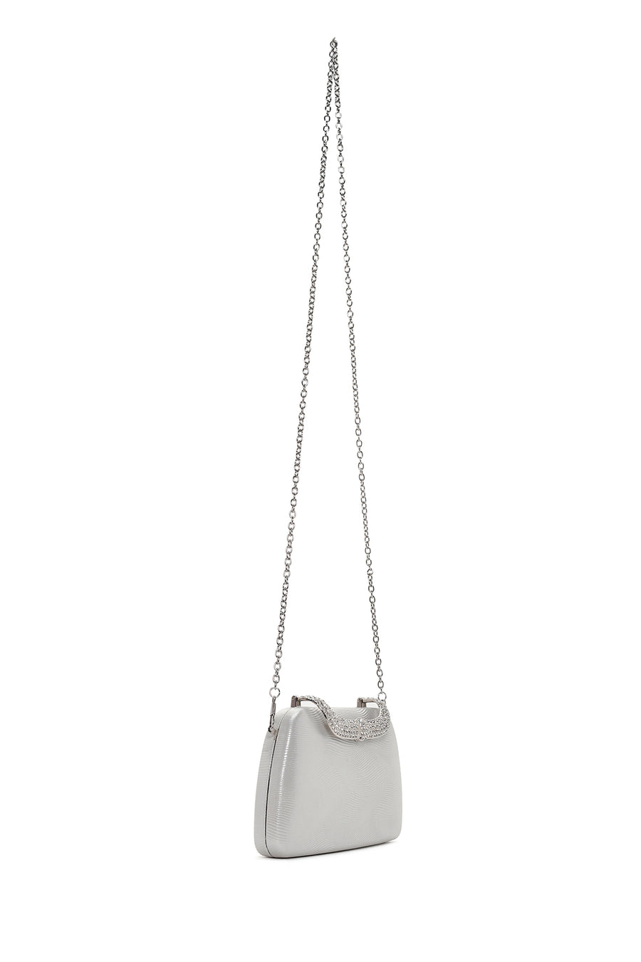 Women's Silver Long Chain Strap Stoned Clutch Bag