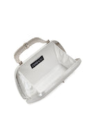 Women's Silver Long Chain Strap Stoned Clutch Bag | Derimod